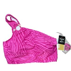 MICHAEL Michael Kors pink zebra one shoulder bikini top NWT size M swimwear
